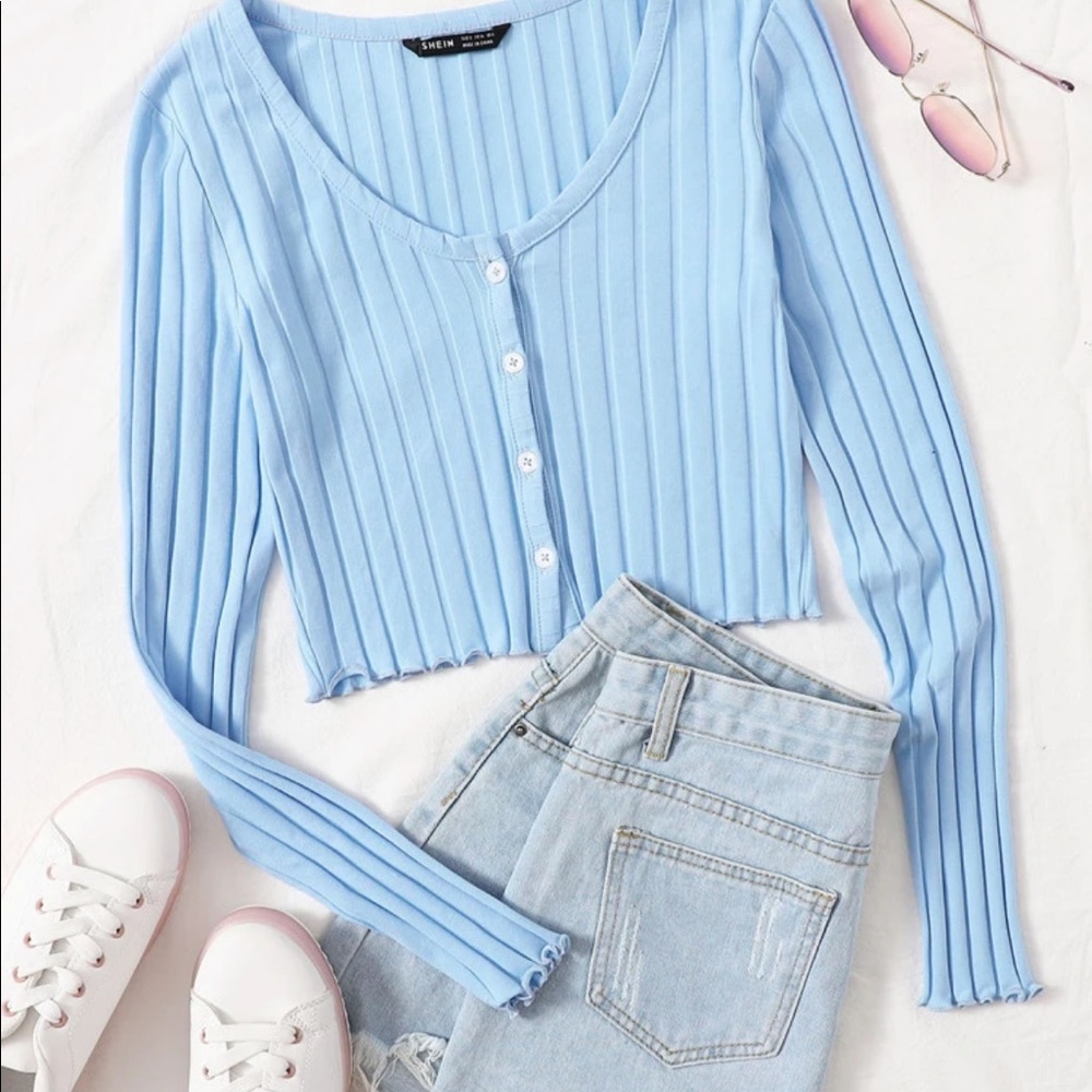 NWT SHEIN Baby blue crop top long sleeve